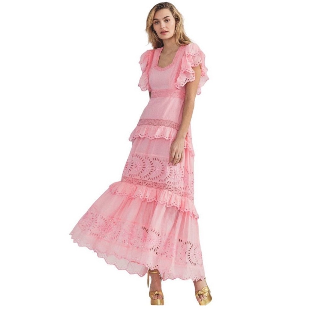 Brand New LoveShackFancy Rinny Ruffle Eyelet Maxi Dress